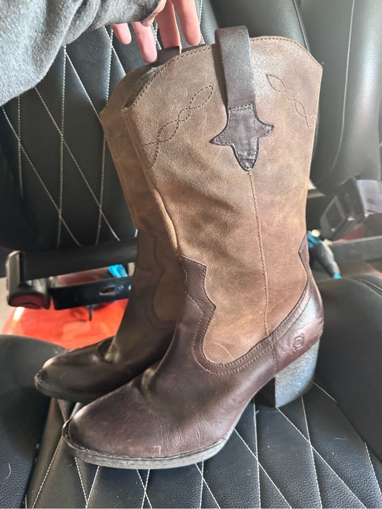 Born Shoes - Born Two-Tone Brown Suede & Leather Western Heeled Boots
